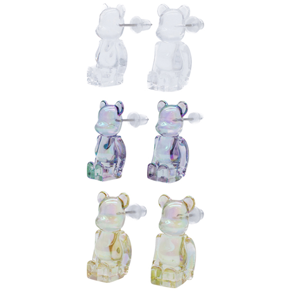 SITTING BE@RBRICK EARRINGS COLOR:CLEAR / PURPLE CLEAR CHROME / YELLOW CLEAR CHROME