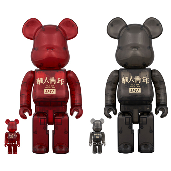 BE@RBRICK LFYT × 華人青年 Wah Yan Ching Nin 100％ & 400％ RED CLEAR/BLACK CLEAR